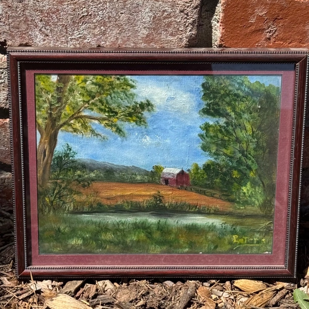 Peters Signed Original Oil Painting Red Barn Landscape Framed Country Art